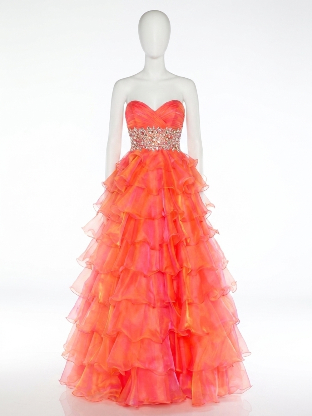 NEW MAC DUGGAL sweetheart strapless ballgown with stonework waistband in sunset